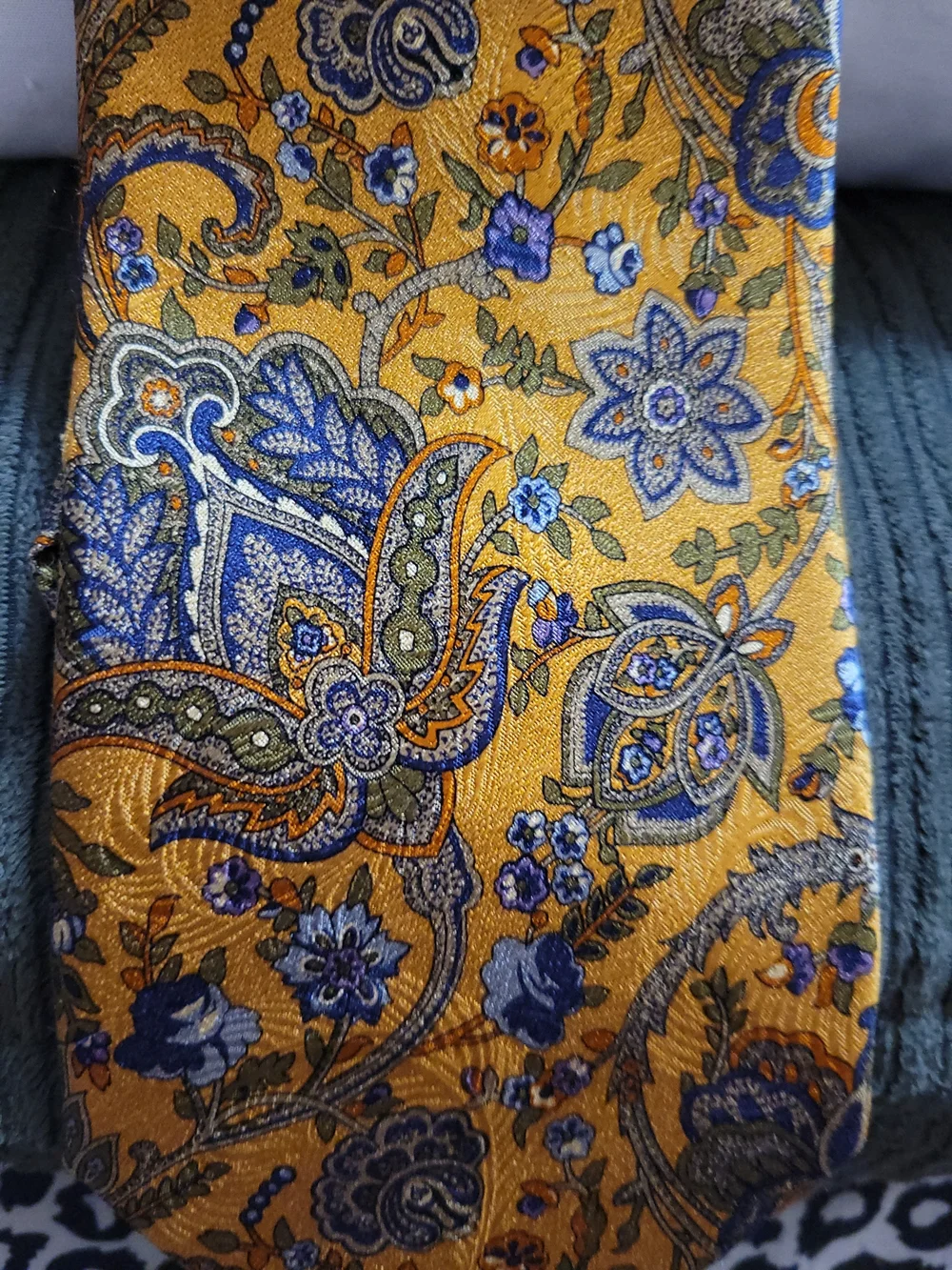 Robert Talbott Yellow Paisley Silk Tie with Purple and Blue Accents